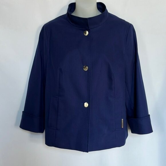 Escada Indigo Blue Coat Jacket with Golden Buttons Front Pockets Size L - Picture 5 of 15